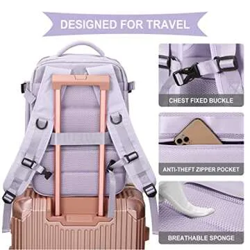 WONHOX Large Travel Backpack Women, Carry On Backpack,Hiking Laptop Backpack Waterproof Outdoor Sports Rucksack Casual Daypack (Purple)