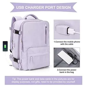 WONHOX Large Travel Backpack Women, Carry On Backpack,Hiking Laptop Backpack Waterproof Outdoor Sports Rucksack Casual Daypack (Purple)
