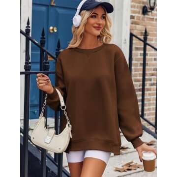 Zeagoo Color Block Sweatshirts for Women Long Sleeve Crewneck Knit Sleeve Sweaters Lightweight Fashion 2024 Brown XX-Large