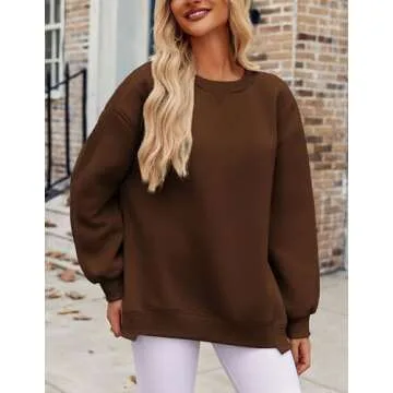 Zeagoo Color Block Sweatshirts for Women Long Sleeve Crewneck Knit Sleeve Sweaters Lightweight Fashion 2024 Brown XX-Large