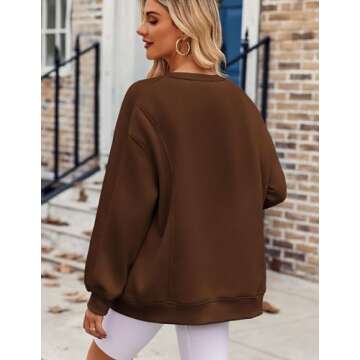 Zeagoo Color Block Sweatshirts for Women Long Sleeve Crewneck Knit Sleeve Sweaters Lightweight Fashion 2024 Brown XX-Large