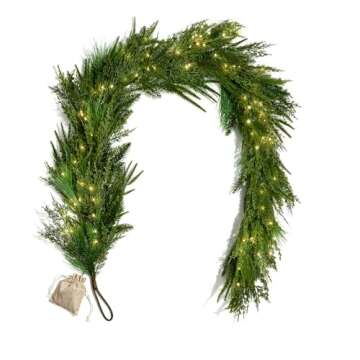 LampLust 6ft Prelit Mantle Garland with 100 LED Lights for Year-Round Decor