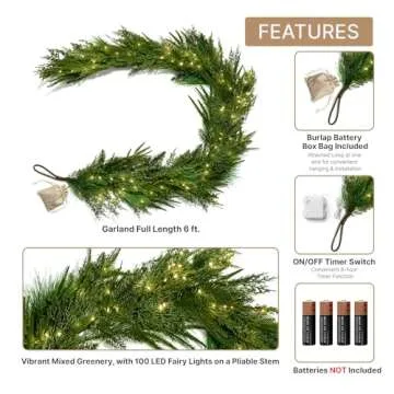 LampLust 6ft Prelit Mantle Garland with Timer and Lights