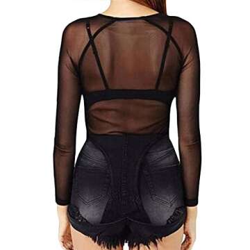 Women's Short Sleeve Long Sleeve Bodycon Clubwear Sheer Pure Mesh Tops T Shirts