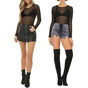 Women's Short Sleeve Long Sleeve Bodycon Clubwear Sheer Pure Mesh Tops T Shirts