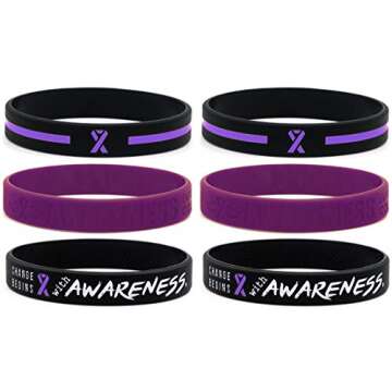 Inkstone (6-pack) Purple Awareness Ribbon Bracelets - Silicone Rubber bands Wristbands to Symbolize ...