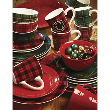 Certified International Christmas Plaid Dessert Plates Set