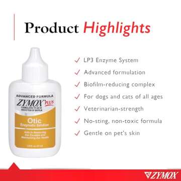 Zymox Advanced Formula Otic Plus Enzymatic Ear Solution for Dogs and Cats Without Hydrocortisone, 1.25oz
