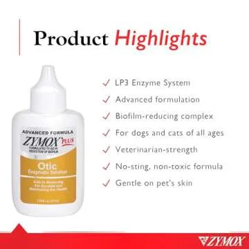Zymox Advanced Formula Otic Plus Enzymatic Ear Solution for Dogs and Cats Without Hydrocortisone, 1.25oz
