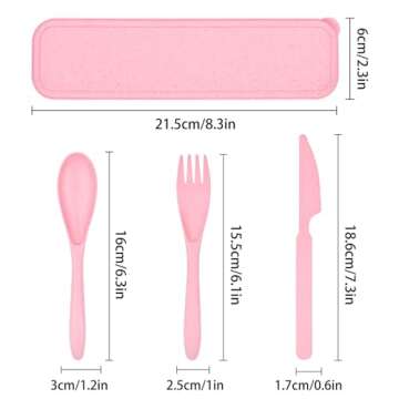1 PCS Reusable Utensils Set with Case, Camping Utensils Plastic Spoons and Forks Sets for Lunch Box Accessories, Portable Cutlery Set for Kids Adults Travel Picnic Office Lunch Daily Use(Pink)