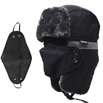 Ushanka Winter Russian Trapper Hats - Men Trooper Hat Black Hunting Skiing Cap with Ear Flaps 2 Pcs ...