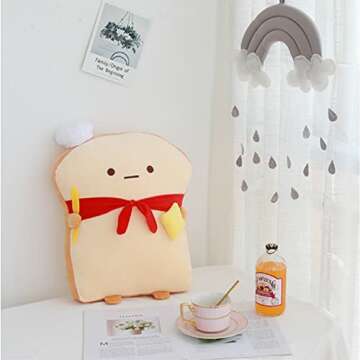 OUKEYI 18.9'' Toast Baguette Plush Pillow, Bread Shape Plush Toy Hugging Pillow with Red Scarf,Soft ...
