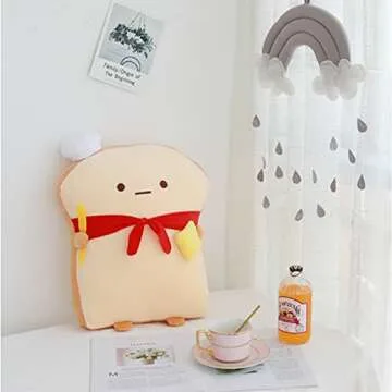 OUKEYI 18.9'' Toast Baguette Plush Pillow, Bread Shape Plush Toy Hugging Pillow with Red Scarf,Soft ...