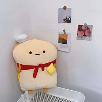 OUKEYI 18.9'' Toast Baguette Plush Pillow, Bread Shape Plush Toy Hugging Pillow with Red Scarf,Soft Toast Food Sofa Cushion for Home Decor,Funny Gift Plush Stuffed Hugging Toy for Kids
