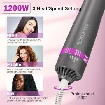 Blow Dryer Brush, Alledge 5 in 1 Hair Thermal Brush and Styler Set for Easy Salon-Style Blowouts with Detachable Negative Ionic Brush Head and Comb for Hair Drying Straightening Curling Styling