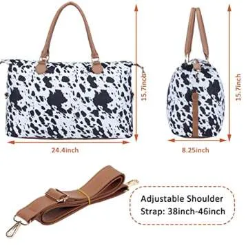 Cow Print Weekender Bag Cow Print Duffle Bag with Shouler Strap Cow Print Overnight Bags for Women Western Weekender Bag for Hospital Maternity