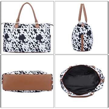 Cow Print Weekender Bag Cow Print Duffle Bag with Shouler Strap Cow Print Overnight Bags for Women Western Weekender Bag for Hospital Maternity