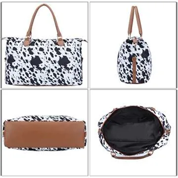 Cow Print Weekender Bag Cow Print Duffle Bag with Shouler Strap Cow Print Overnight Bags for Women Western Weekender Bag for Hospital Maternity
