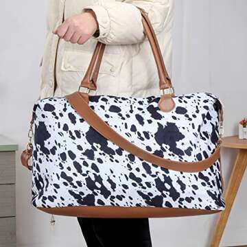 Cow Print Weekender Bag Cow Print Duffle Bag with Shouler Strap Cow Print Overnight Bags for Women Western Weekender Bag for Hospital Maternity