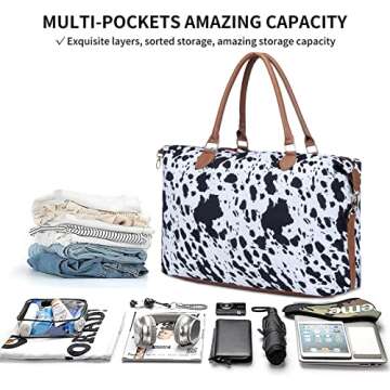 Cow Print Weekender Bag Cow Print Duffle Bag with Shouler Strap Cow Print Overnight Bags for Women Western Weekender Bag for Hospital Maternity