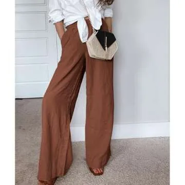 Duyang Womens Cotton Linen Palazzo Pants Drawstring Elastic Waist Casual Wide Leg Trousers with Pockets(Brick Red,XS)