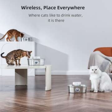 uahpet Wireless Cat Water Fountain Stainless Steel Pro, External Pump Battery Operated Pet Waterer, ...
