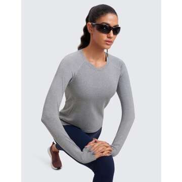 CRZ YOGA Womens Seamless Workout Long Sleeve Shirts Quick Dry Gym Athletic Tops Breathable Running Yoga T-Shirts Slate Grey Marl Small