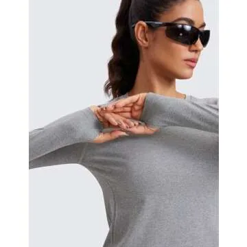 CRZ YOGA Womens Seamless Workout Long Sleeve Shirts Quick Dry Gym Athletic Tops Breathable Running Yoga T-Shirts Slate Grey Marl Small