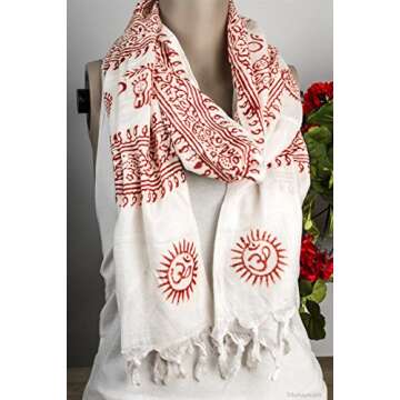 Large Om Scarf Wrap Yoga Soft Cotton Mix Hand Printed Mantra Prayer Boho Bohemian Yoga Yellow White ...