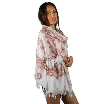 Large Om Scarf Wrap Yoga Soft Cotton Mix Hand Printed Mantra Prayer Boho Bohemian Yoga Yellow White Black & Blue (White)