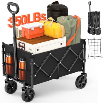 Nadonli Foldable Wagon with Wheels, Portable Heavy Duty Collapsible Beach Cart - Large Capacity Util...