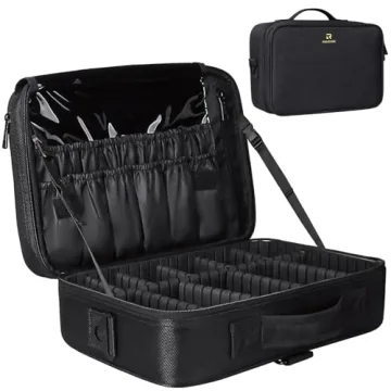 Relavel Travel Makeup Train Case - Portable Cosmetic Organizer with Adjustable Dividers for Makeup B...