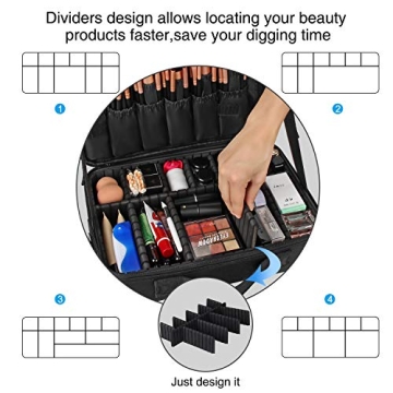 Relavel Portable Travel Makeup Organizer Case with Adjustable Dividers