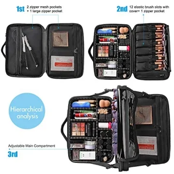 Relavel Portable Travel Makeup Organizer Case with Adjustable Dividers