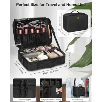 Relavel Portable Travel Makeup Organizer Case with Adjustable Dividers