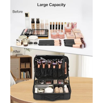 Relavel Portable Travel Makeup Organizer Case with Adjustable Dividers