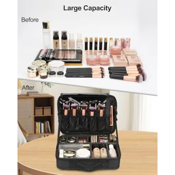 Relavel Portable Travel Makeup Organizer Case with Adjustable Dividers
