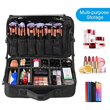 Relavel Portable Travel Makeup Organizer Case with Adjustable Dividers