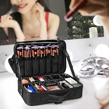 Relavel Portable Travel Makeup Organizer Case with Adjustable Dividers