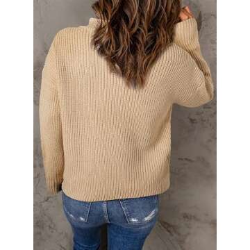 Dokotoo Womens Sweaters Long Sleeve 1/4 Zip Pullover Polo V Neck Dressy Casual Tops