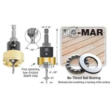 Amana Tool - 55229 Carbide Tipped 82° Countersink with Adjustable Depth Stop