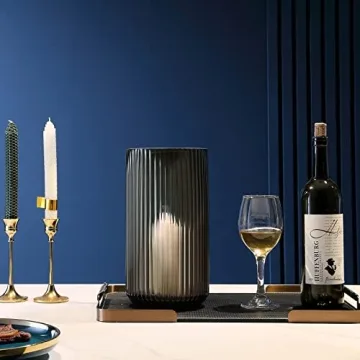 Dinyeo Large Ribbed Brown Glass Flower Vase for Decor