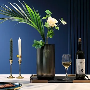 Dinyeo Large Ribbed Brown Glass Flower Vase for Decor