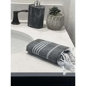 MyAprils Turkish Hand Towel Kitchen Towels 100% Cotton Black Hand Towels Set of 2 Decorative Bathroom Towels for Hand Face Hair Quick Drying Tea Towels Dish Towel with Hanging Loop - Black