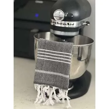 MyAprils Turkish Hand Towel Kitchen Towels 100% Cotton Black Hand Towels Set of 2 Decorative Bathroom Towels for Hand Face Hair Quick Drying Tea Towels Dish Towel with Hanging Loop - Black
