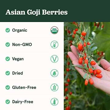 Sun Bay Foods Goji Berries - 1 lb Bag of Organic Non-GMO Vegan Dried Goji Berry - Free of Sulfites, Gluten, Dairy, and Soy