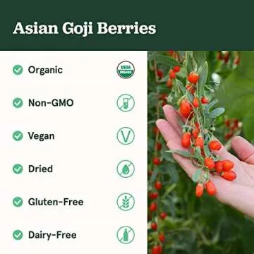 Sun Bay Foods Goji Berries - 1 lb Bag of Organic Non-GMO Vegan Dried Goji Berry - Free of Sulfites, Gluten, Dairy, and Soy