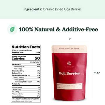 Sun Bay Foods Goji Berries - 1 lb Bag of Organic Non-GMO Vegan Dried Goji Berry - Free of Sulfites, Gluten, Dairy, and Soy