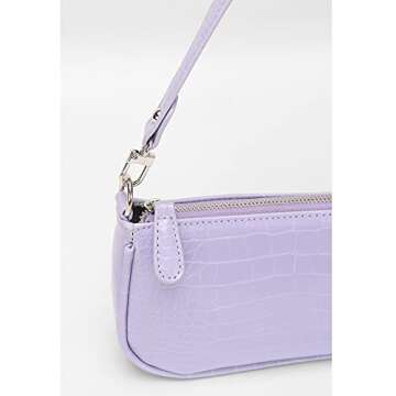Small Handbag for Women Crocodile Effect Bag Retro Faux Leather Classic Clutch Shoulder Purse (Lilac)