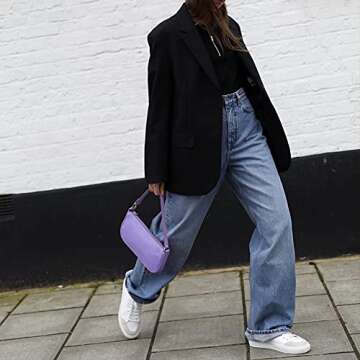 Small Handbag for Women Crocodile Effect Bag Retro Faux Leather Classic Clutch Shoulder Purse (Lilac)